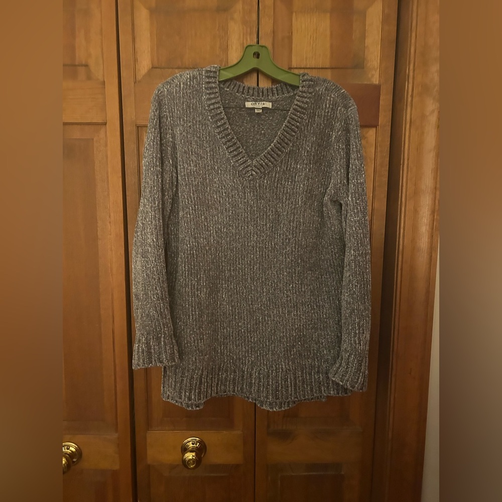 Orvis Women’s Sz M Silver Oversized Chunky Lagenlook Hippie Granola Sweater